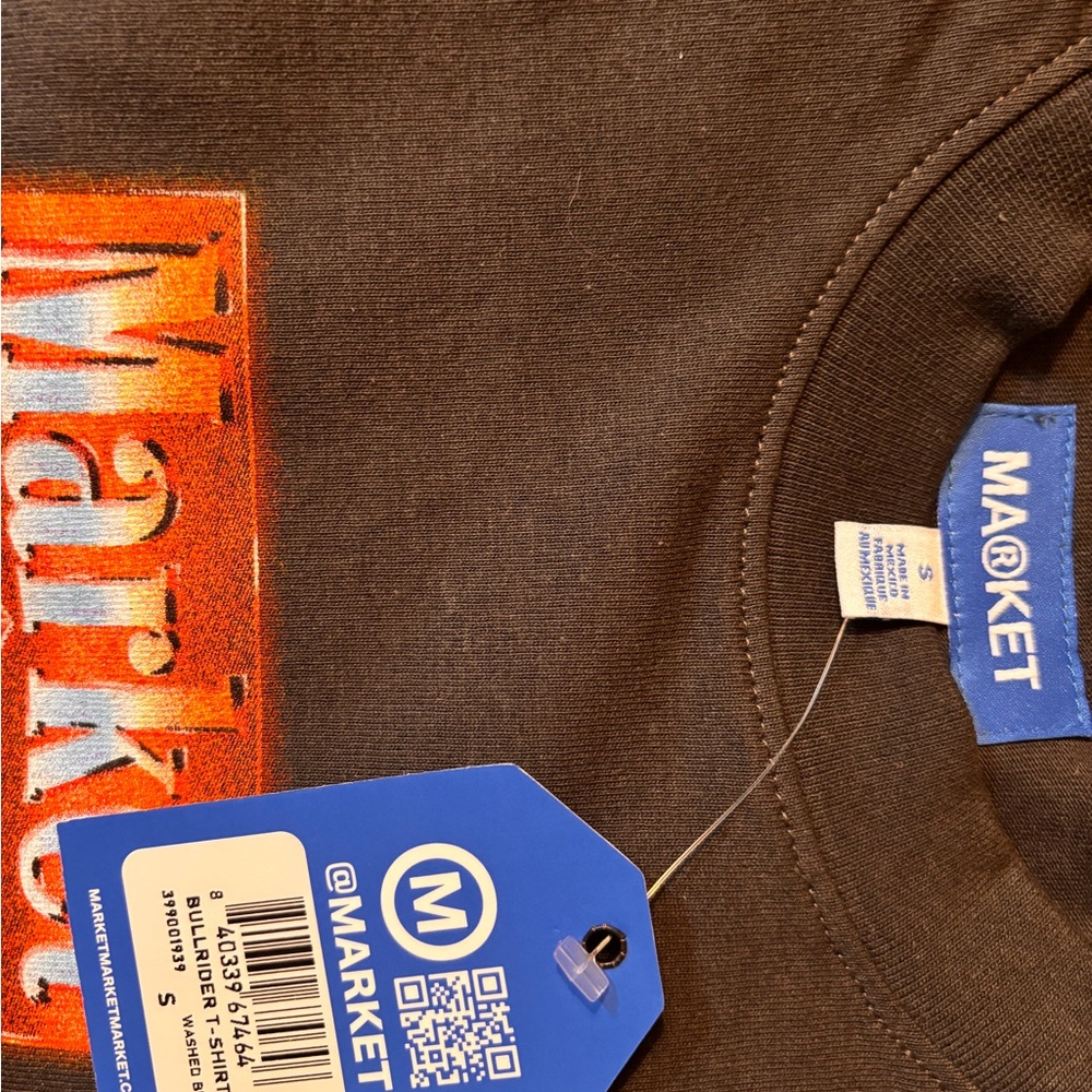 Market Black T-Shirt with Orange Marlborol style print